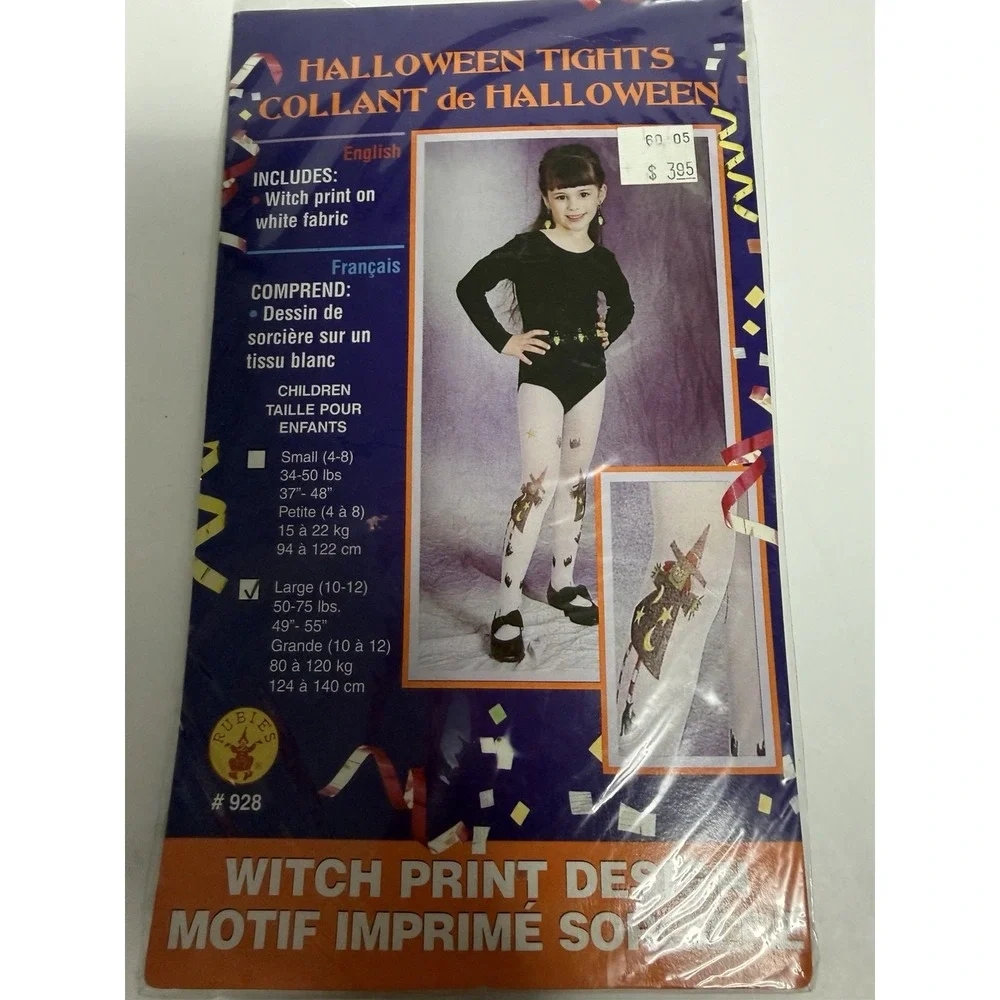 Girls Orange With Black Witches On A Broom Print Tights 3+ Halloween Costume